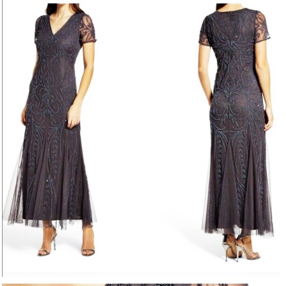 Pisarro Nights Dresses & Skirts - Pisarro Nights Beaded Mesh-Veiled Sparkle Fully Lined Gown Dark Gray Size 4 NWT
